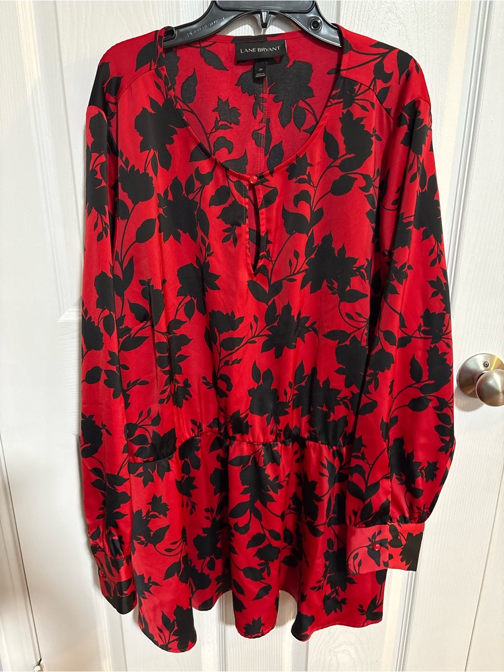 Lane Bryant Red Floral-Print Long-Sleeve Tunic Shirt Size 20